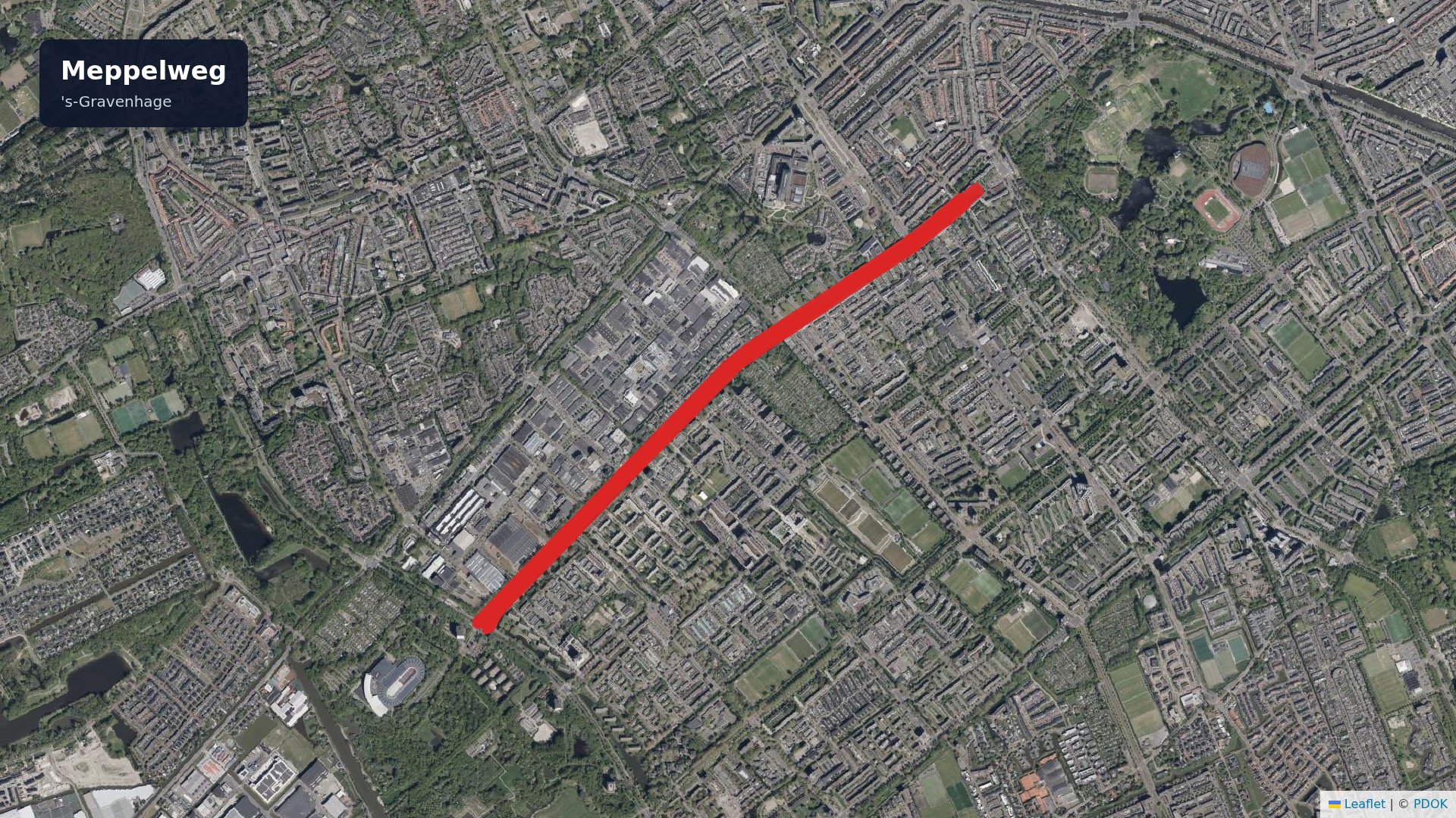Kaart van Meppelweg in 's-Gravenhage, locatie van wateroverlast op 24 oktober 2026